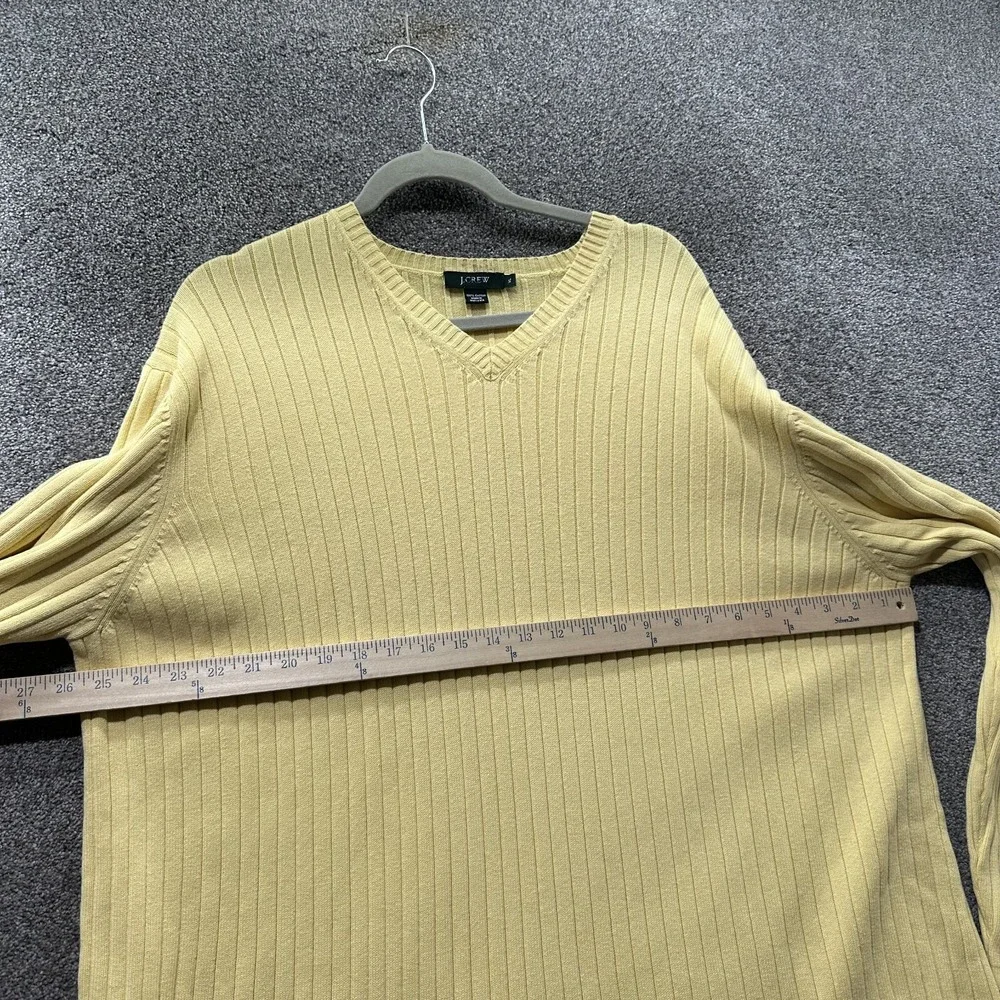 J Crew Pullover‎ Sweater Men XL Yellow Ribbed V Neck Long Sleeve Heavy Cotton